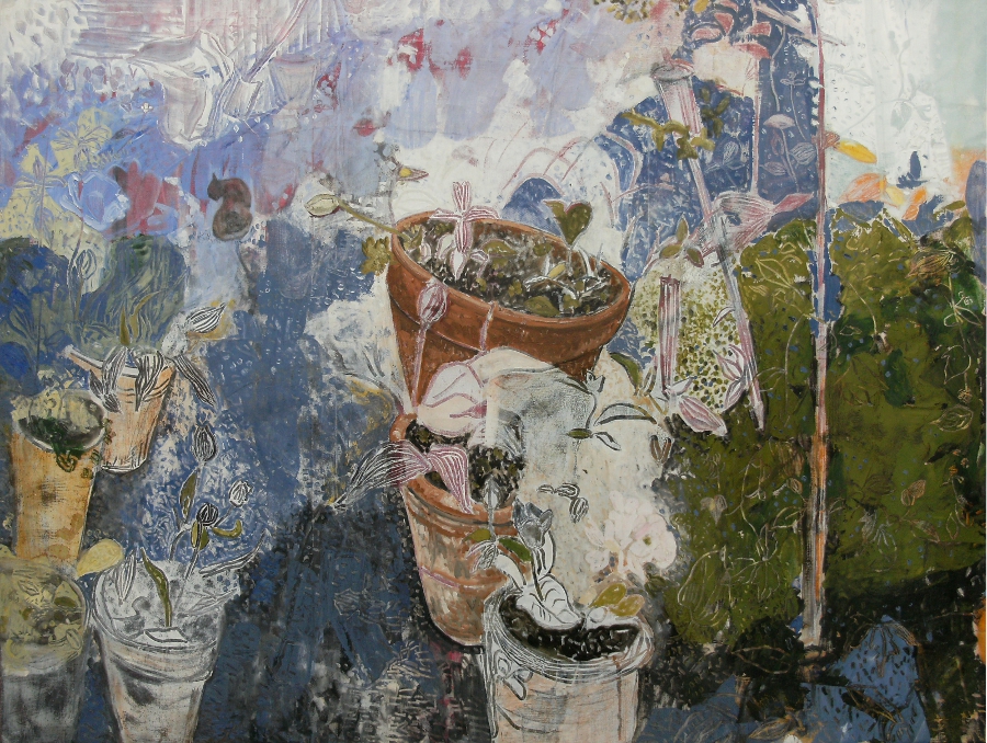 Terracotta Blue, Garden Hours, oil on Canvass, 120 x 150cm, Suffolk 2012, by Chistopher Good